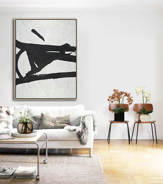 Artwork For Sale,Black And White Minimal Painting On Canvas - Pretty Abstract Paintings